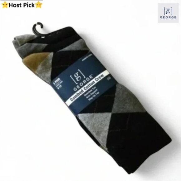 GEORGE Men's Crew Socks 3-Pack - Combed Cotton - Size 6 - 12 - NWT - Picture 1 of 12